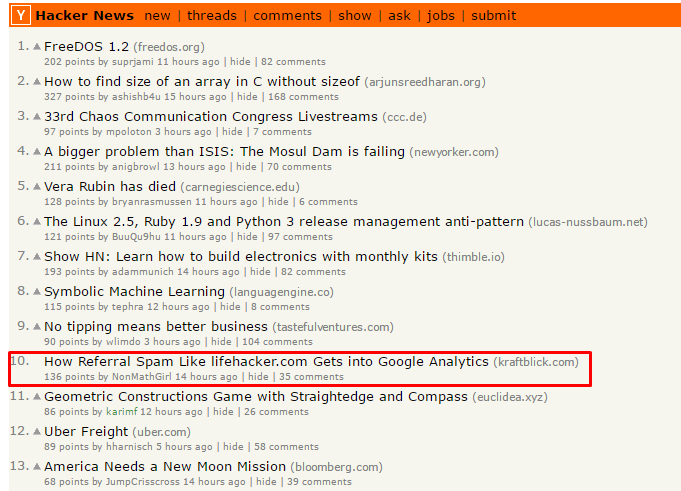 Hacker News top 10