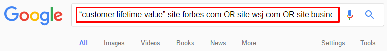 Search term in quotes with site: and OR operators