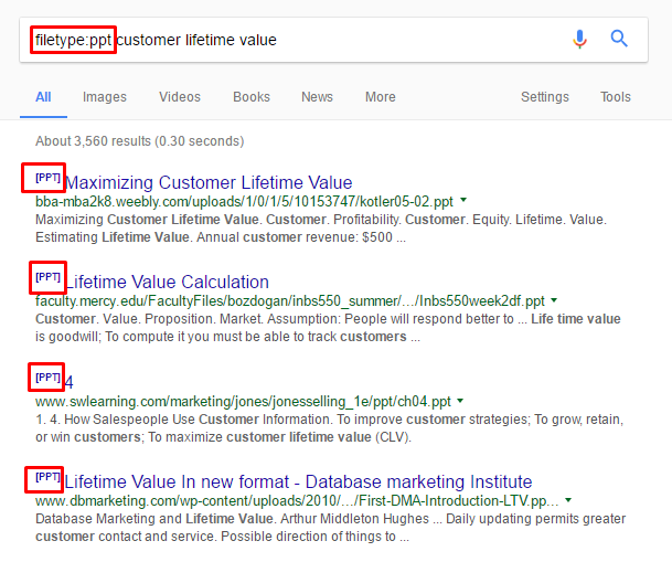 Filetype: search operator with ppt type