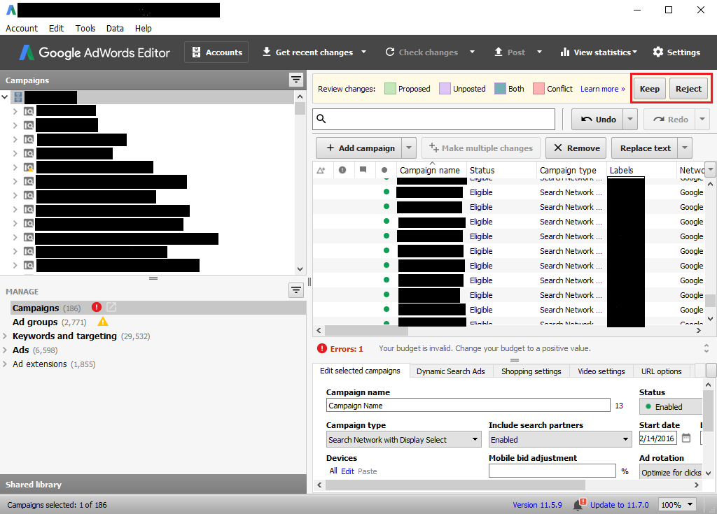 excel format for adwords editor